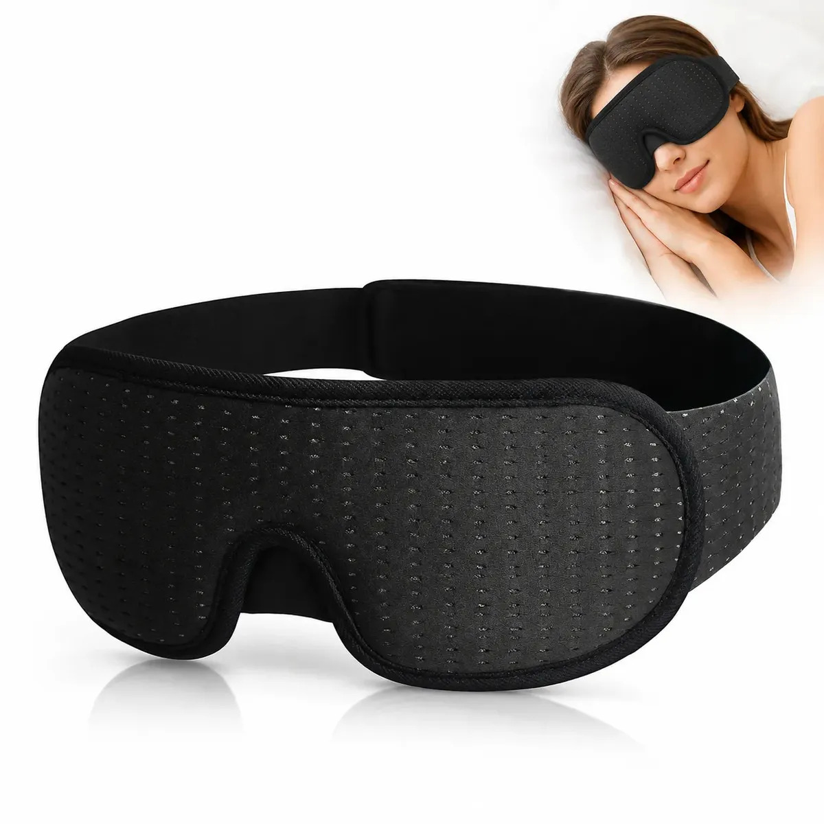 Tapa Olho Para Dormir 3D Acolchoado Máscara Blackout Escuro Antiluz Confortável e Ajustável Preto - Multicontrol