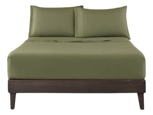 Juego De Sabanas King Size Premium 4 Piezas 2000 Hilos Cama Verde Olivo Liso