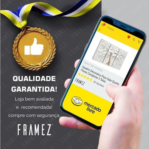 Imagem 7 de 7 de Quadro Decorativo Para Sala Quarto Flores Cerejeiras 3 Telas