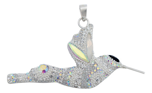 Colibri Dije Aretes Cadena Piedras Conjunto Grande Plata 925 Color Blanco Plateado