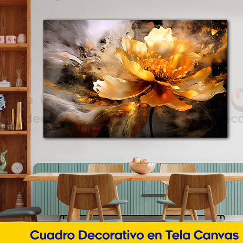 Cuadro Canvas Flores Doradas Artistico Abstracto 60x40 L3