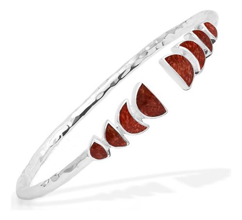 Brazalete Con Coral Rojo De Eclipse Lunar Parcial Plata 925