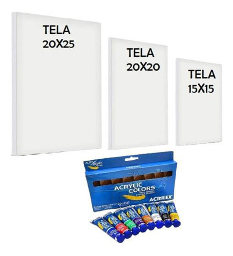 Kit 3 Telas + Estojo De Tintas Acrílica Acrylic Colors