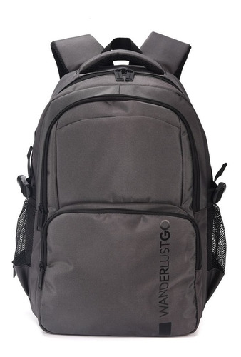 Mochila Gris Wanderlust Portanotebook 18  3 Cierres Diseño De La Tela Poliéster