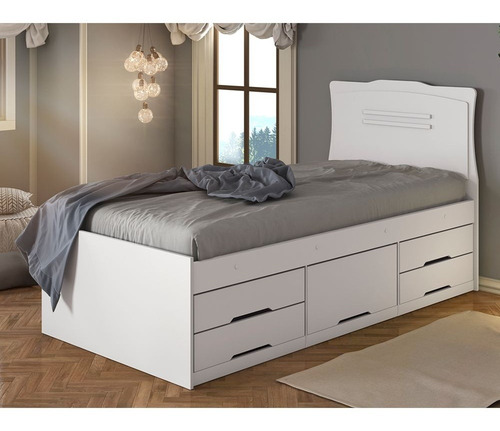 Imagem 3 de 4 de Cama Solteiro Júlia Com 5 Gavetas - Branco