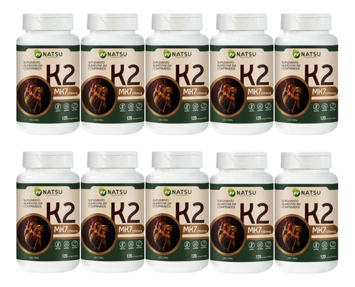 Kit 10 Potes Vitamina K2 Mk7 120mcg 60 Cápsulas Original