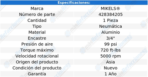 Pistola Impacto Neumatica 3/4 Con Dados Mikels