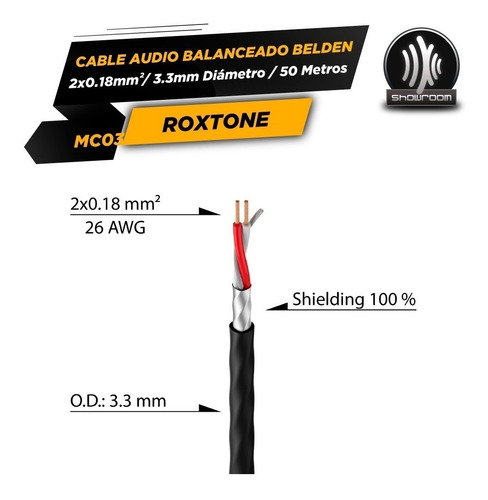 Imagen 2 de 7 de Rollo De Cable Balanceado Belden 2x018mm Roxtone Mc032