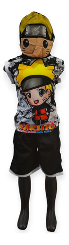 Playera Y Short Naruto, Conjunto Infantil Con Mascara Sublim