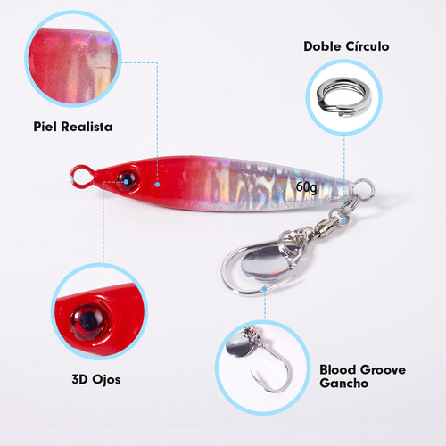 3pcs Jig 60g Señuelos Luminoso Para Pescar Lance Largo Mar Color 6003