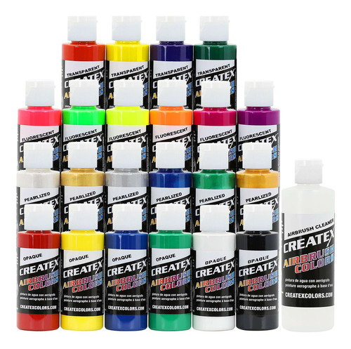 Createx Colors - Pintura Para Aergrafo (22 Colores Y Limpiad