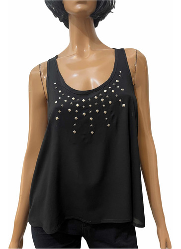 Musculosa Negra Con Apliques - Zhoue L