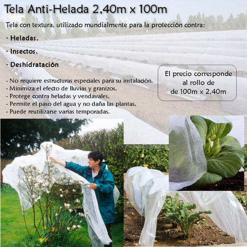 Tela Antihelada Manta 2,40x100m Protege Plantas Uv Helada