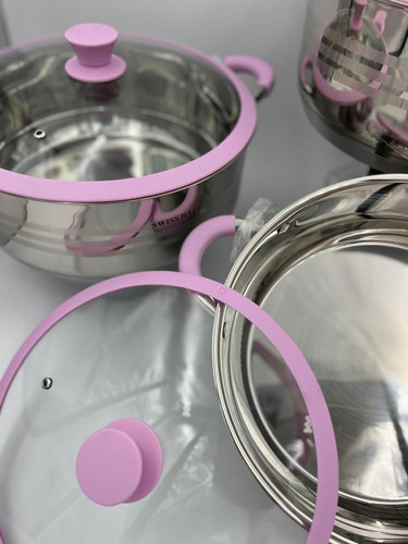 Ollas Vaporeras 8pz De Acero Inoxidable Con Tapa De Silicona Color Rosa Claro