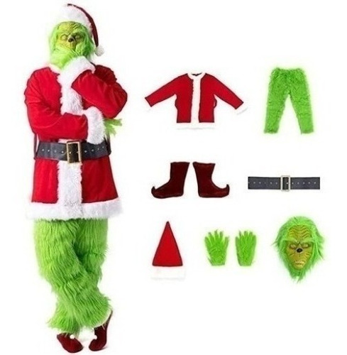 Traje De Papá Noel Cosplay Grinch De 7 Piezas Regalos Adulto