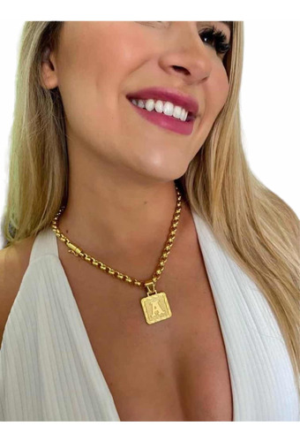 Cordão Feminino 8mm + Pingente Banhado A Ouro 18k Português