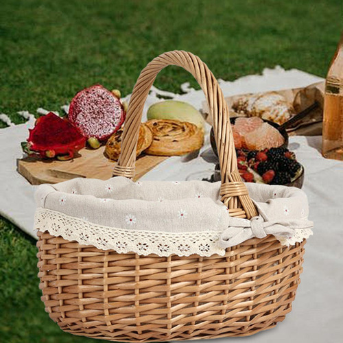 Cesta Mimbre Para Picnic, Cesta Almacenamiento Beige