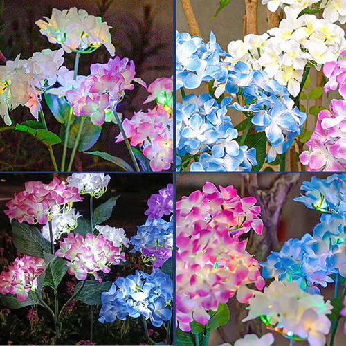 Luces De Flores Solares Led De Hortensias De 3 Cabezales Imp