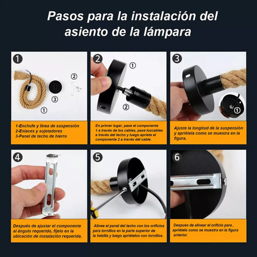 2m Socket Cuerda De Yute Base Para Focos Vintage Colgantes