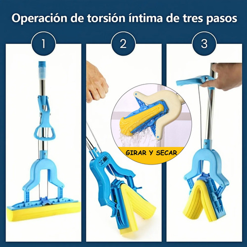 Fregona Esponja Absorbente Con Mango Telescópico, Fácil Uso Rosa