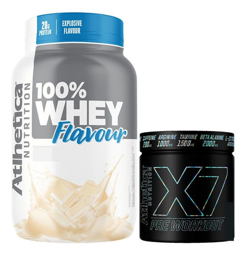 Kit Whey Pré Treino 100% Concentrado + X7 Atlhetica Sabores Sabor Whey Morango + X7 Blue Ice