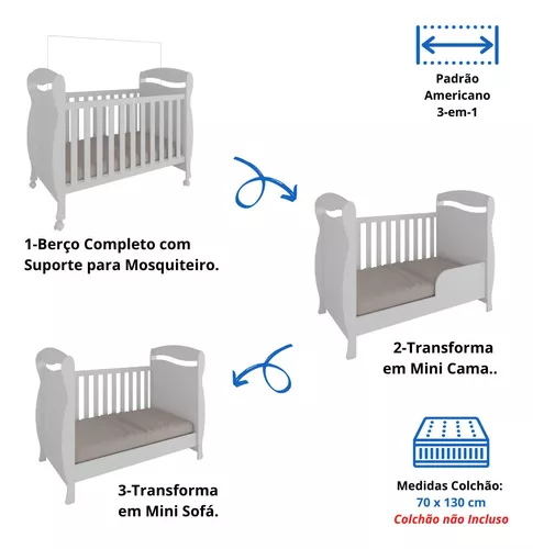 Quarto de Bebê com Berço Uli Cômoda e Roupeiro Junior Peroba