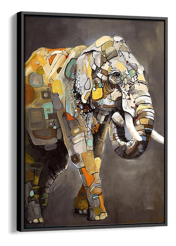 Quadro Elefante Fragmentado Tela Canvas 60x90 Com Moldura