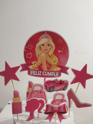 Adorno Para Torta Barbie + 10 Topper Para Cupcake 