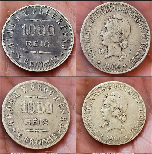 Moeda 1000 Reis 1906 E 1909 - Duas Pelo Preço De Uma.
