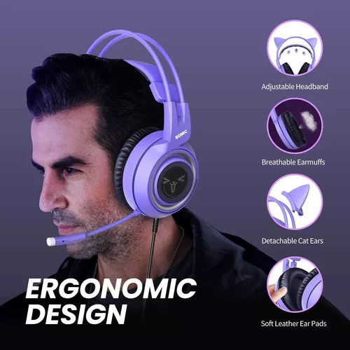 SOMIC G951S - Auriculares estéreo para juegos morados con micrófono para  PS4, PS5, Xbox One, PC, teléfono, auriculares desmontables con reducción de