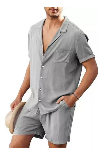 Conjunto De Camisa Casual De Manga Corta De Lino Para Hombre