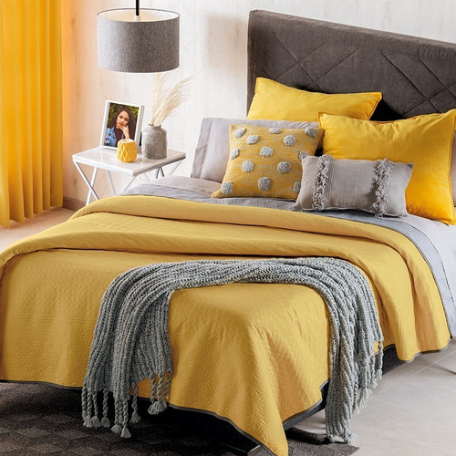 Imagen 5 de 7 de Vianney Edredon Novo Mostaza Individual+cojines+almohadas