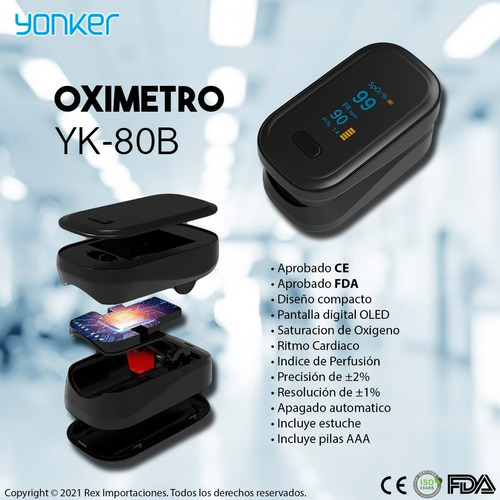 Imagen 1 de 6 de Oximetro Profesional Yonker Ce & Fda, Estuche Y Pilas