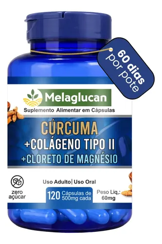 Cúrcuma + Colágeno Tipo 2 + Cloreto De Magnésio 120 Cápsulas 500mg C