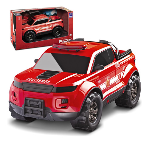 Carrinho Caminhonete De Resgate Bombeiro Pick-up Force Fire Cor Vermelho