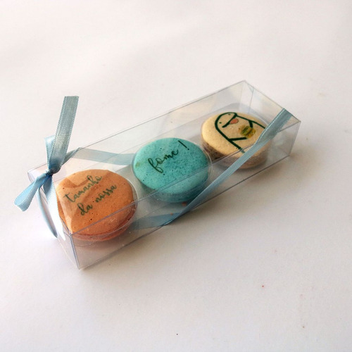 8 Embalagens Caixa Acetato C/ Berço P/ 3 Macaron Mini Donuts