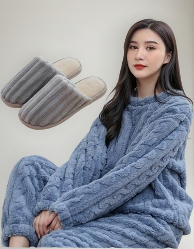 Pijama Conjunto Pijama Forro Polar Mujer + Pantuflas