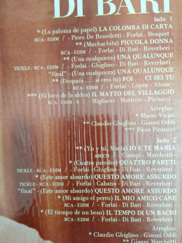 Nicola Di Bari Lp La Colomba De Carts 1974