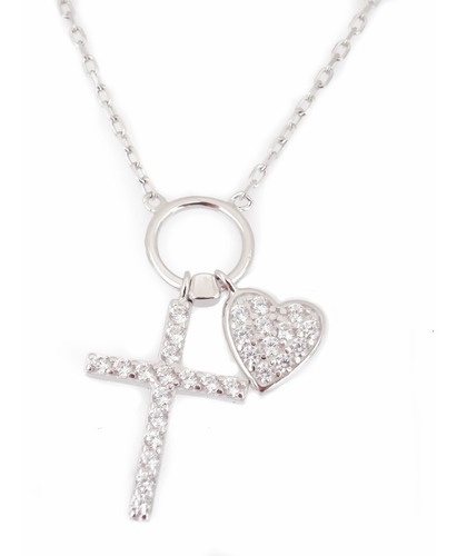 Amor Eterno - Collar Plata / Oro 24k / Cruz Corazón + Color Blanco