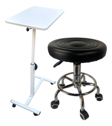 Mesa Ajustable Multiuso Con Silla Taburete Blanco Y Negro