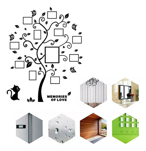 Gran Calcomanía De Árbol Familiar 3d Con Marcos De Fotos En Vinilo, Autoadhesiva, Con Frases Removibles, Hojas Y Gatitos, Decoración De Pared Para Sala, Cuarto Infantil O Guardería (lado Izquierdo)