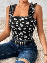 Comprar Top De Mujer Con Estampado Floral Y Borde Con Volantes