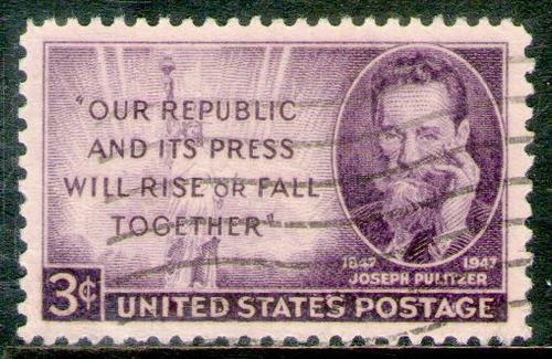 Estados Unidos Sello Usado 100° Joseph Pulitzer Año 1947