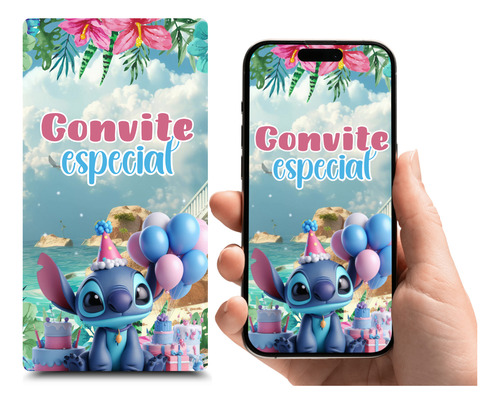 Convite Digital Animado Lilo, Stitch E Angel Azul-petróleo