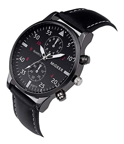 Weicam Men Boy Retro Leather Strap Watch Relojes De Pulsera 