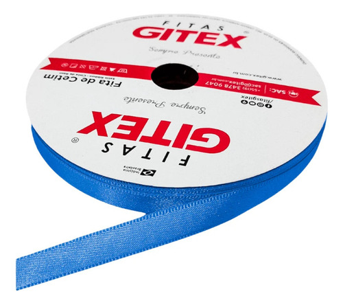 Fita De Cetim Multiuso Nº2 Larg 10mm Rolo Com 50 Metros Cor 113 - Azul Royal Lisa