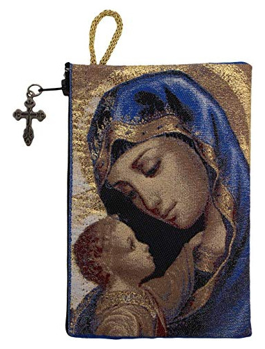 Estuche Rosario De Virgen Y Niño, Tejido Mano, Forrado...