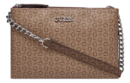 Bolsa Crossbody Guess Factory Cierre Cremallera Para Mujer Acabado de los herrajes Níquel Color CAFÉ MULTI Correa de hombro Chocolate Diseño de la tela Liso