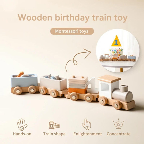 Tren De Madera, Juguetes, Tren De Cumpleaños Para Niños, Tre