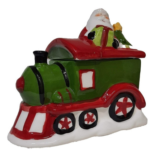 Imagem 1 de 9 de Pote Trem Do Papai Noel Enfeite De Natal Em Cerâmica